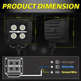 AKD Part 3" CREE LED Pod Lights with DRL 80W Spot Beam Square LED Cubes Offroad Driving Lights Fog Lights Ditch Lights for Truck Pickup Motorcycle SUV UTV ATV Dirt Bike Golf Cart