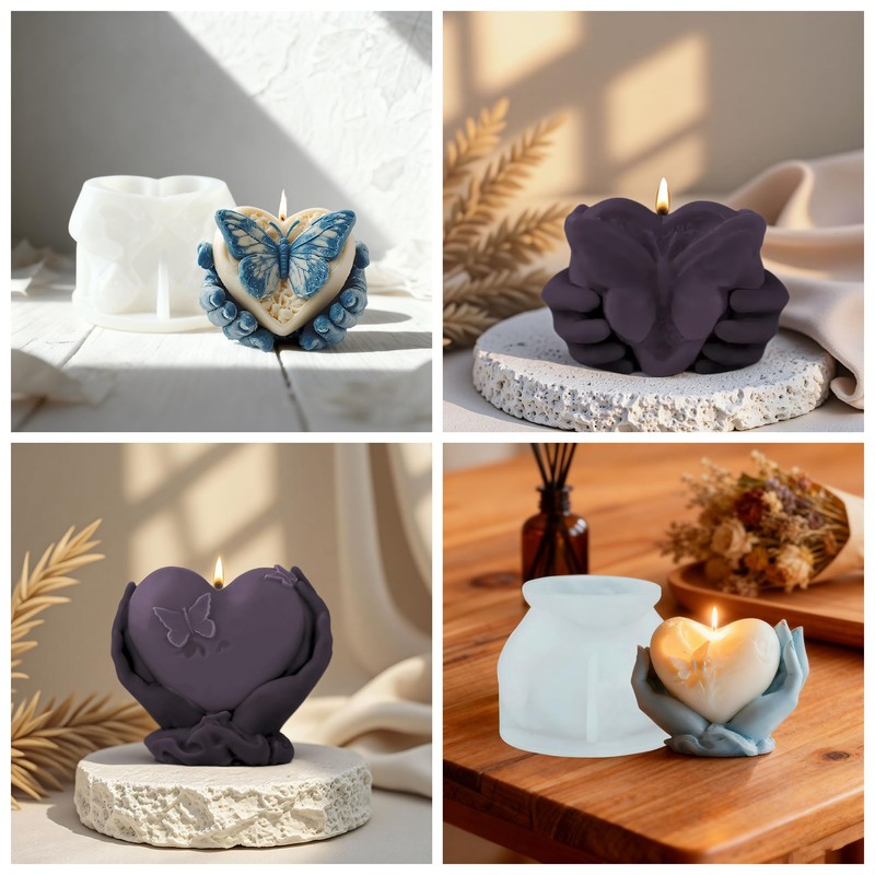 MUAECH 2 Designs Hands Holding Heart Silicone Mold with Butterfly