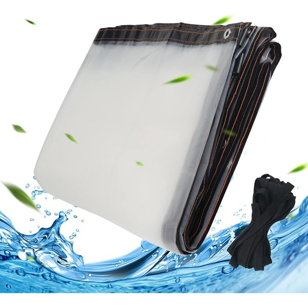 Luabue Transparent Tarpaulin with Eyelets, Waterproof Tarpaulin, Transparent Side Panels,