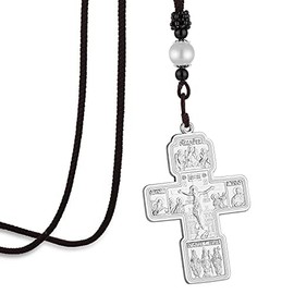COTTVOTT Russian Orthodox Jesus Cross Pendant Necklaces Men Women Religious Prayer Crucifix Church Necklace (Silver Color)