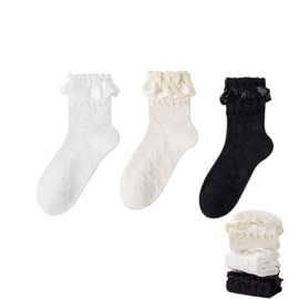 Will Like 2 Pairs of Women's Socks with Ruffles, Women's Lace Socks Ballet Socks, Ruffle Socks, Cotton Socks for Women and Girls, Breathable (DE/NL/SE/PL, Numeric, 2, Black), black