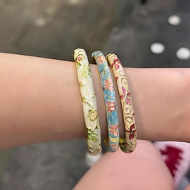 KummerSaprk Vintage Flower Bangle for Women Chinoiserie Cloisonne Bracelet for Women Trendy Women's Bangle Bracelets Cloisonne Jewelry Gifts