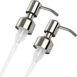 Pack of 2 Soap Dispenser Pump Head, Soap Dispenser Attachment, Soap Dispenser Replacement Pump, Soap Pump, Stainless Steel, for 28 mm Thread Bottle, Soap Dispenser (Brushed Silver)
