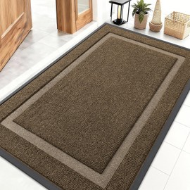 OLANLY Front Door Mat Indoor Outdoor Entrance, Waterproof All-Season, All-Weather Doormat, Sturdy Natural Rubber, Fade Resistant, Low Profile, Easy Clean Patio Porch Entryway Mat, 47x32, Brown