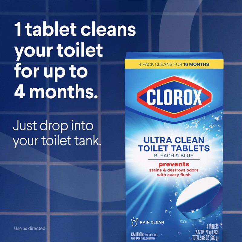 Clorox Ultra Clean Toilet Tablets Bleach & Blue, Rain Clean