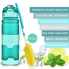 ZORRI Water Bottles, BPA Free Leakproof 32oz 1 litre Water Bottle for Kids|Eco Friendly Tritan Sports Water Bottle for Cycling,Running,Gym,Outdoor|With Fruit Infuser, Bottle Brush|1-Click Flip Top Lid