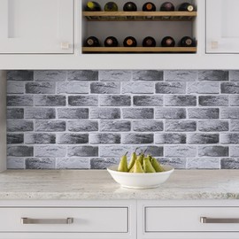 Commomy Peel and Stick Brick Wall Panels- 10 pcs 11.8”x 11.8”Small Size PVC Printable 3D Faux Brick Wall Panels Brick Wallpaper Wall Tile for Kitchen,Bedroom,Bathroom,Living Room,Fireplace,RV