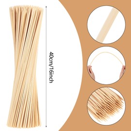 300PCS 16" Bamboo Skewers Sticks for Barbecue Smores Marshmallows Chocolate Fountain Flower Bouquet Plant Stakes and Crafting,Φ=4mm