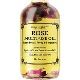 Rose Multi-Use Oil for Face, Body and Hair - Organic Blend of Apricot, Vitamin E and Sweet Almond Oil Moisturiser for Dry Skin, Scalp and Nails - Rose Petals, and Bergamot Essential Oil - 120ml