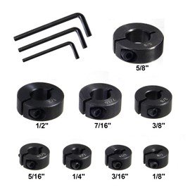 Nalegtocw Drill Bit Stop Collar Set,Split Ring Drill Bit Depth Stop:1/8",3/16”,1/4”,5/16”, 3/8”, 7/16” 1/2 "and 5/8-Inch with Allen Wrench to Tighten The Stops Set-Screws (8-Piece)