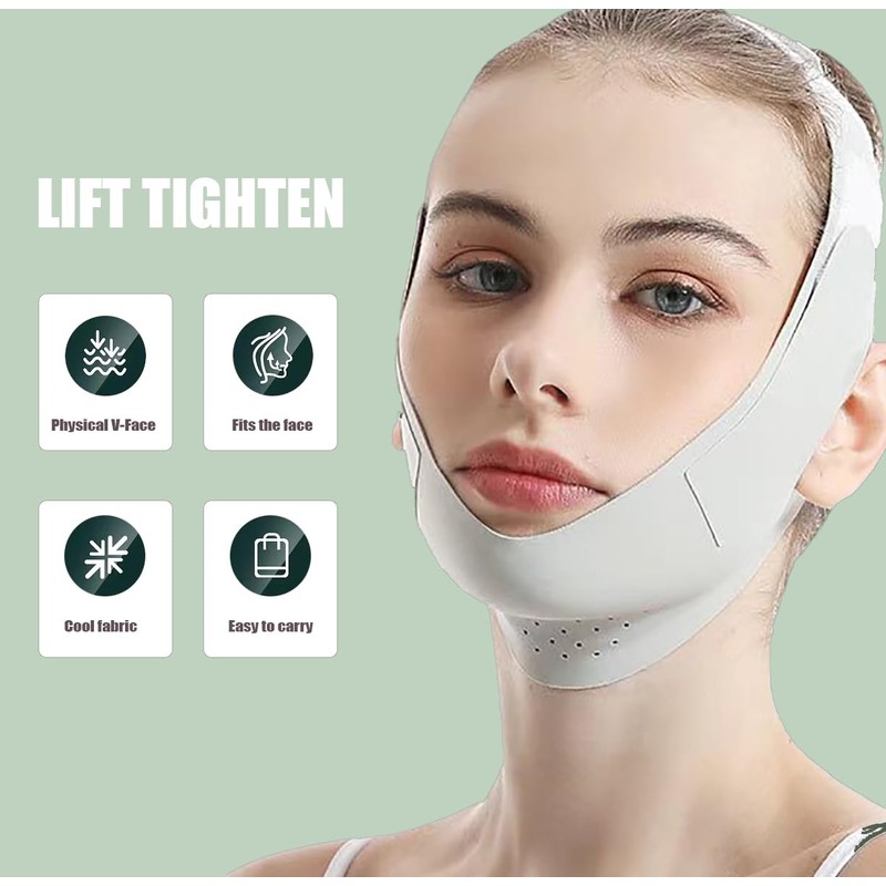 CCAIPU Facelifting Stickers, Breathable, Lightweight Ice Silk V-Face Harnesses (Green)