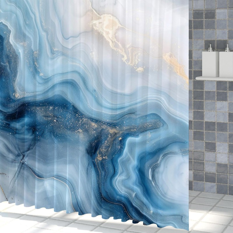 ChloropLastid Blue Marble Shower Curtain Abstract Blue Gold Ombre Marble