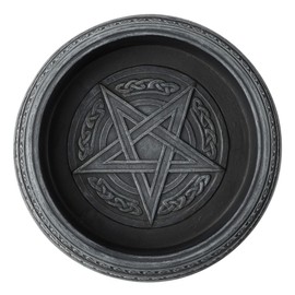 Veronese Design 5 1/2 Triple Moon Pentagram Round Container Resin Hand Painted Finish With Glass Ashtray