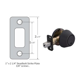 Round Corner Deadbolt Strike Plate 1" x 2-1/4" with 6 Screws 1-3/8" (Vintage Bronze) - 3 Pack