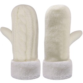 Capgoost Women's Winter Warm Mittens Super Thick Knitted Mittens Thermal Lined Winter Gloves Knitted Gloves Gift Christmas for Women Girls, White