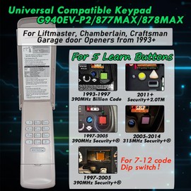813LMX 811LMX 877MAX Keypad & Remote for Liftmaster Garage Door Opener, Garage Opener for 850LM, 860LM, STAR1000, 12 Dip Switch, Wireless Keypad Keyless Entry, Replaces 877/878MAX 377/977/877/66LM