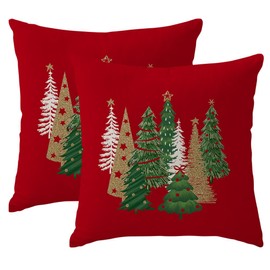 RABUSOFA Christmas Pillow Covers 20x20 Set of 2 Velvet Green Christmas Tree Decorations Cushion Covers Xmas Winter Decorative Throw Pillows Christmas Decor for Couch Holiday Soft Gold