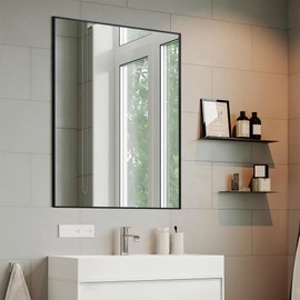 24"x36" Rectangular Mirror Black Vanity Wall Mirror, Wall Mounted Mirror, Frosted Metal Frame Mounted Mirror Rectangle Vanity Hanging Mirror for for Bathroom, Bedroom, Entryway, Living/Dressing Room