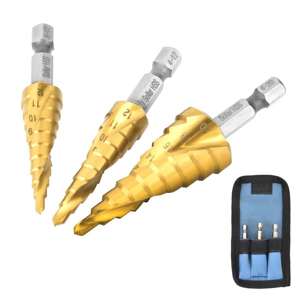 Sollar Step Drill, Hexagonal Shaft, Spiral, Sharp, Titanium Coated Spiral,