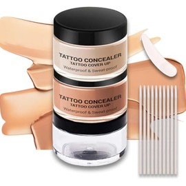 Waterproof Tattoo Cover Up Makeup, Full Coverage Concealer for Body, 2 Blendable Shades For Tattoos, Scars