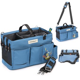 FifthStart Multiuse Cleaning Caddy - Blue Diaper Caddy with Waist, 9 Pockets, Mesh Base, Adjustable Compartments, and Shoulder Strap (Large)