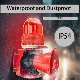 Industrial Siren Alarm 110db Volume Alarm Sound and Light Alarm Horn Strobe Flashing Air Raid Siren Outdoor&Indoor Siren Safety Alarm Horn Waterproof (AC 110V)