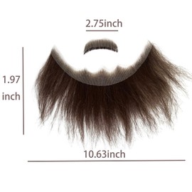 Voloria Fake Beard Human Hair Full Hand Tied Facial Hair False Beards Lace Invisible Face Mustache for Party Makeup Cosplay Costume Party 6-7INCH (Brown Color)