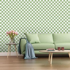 CAX Checkered Peel and Stick Wallpaper Mosaic Wallpaper 17.3''x80'' Green and White Contact Paper Modern Self-Adhesive Vinyl Removable Wall Paper for Shelf Liner, Bedroom,Cabinets,Living Room