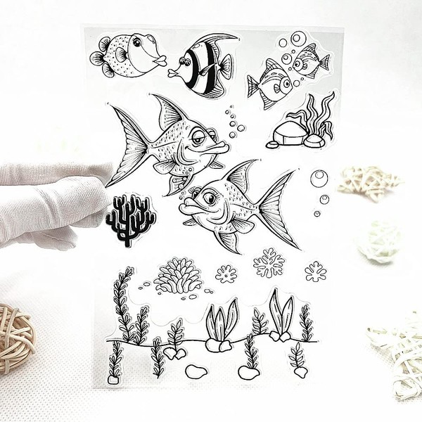 Seagrass Coral Sea Fish Pattern Clear Stamps Ocean Fish Transparent