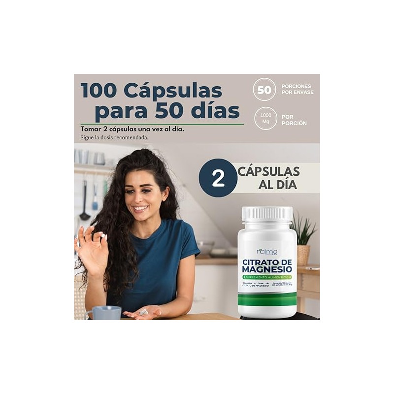 NAIMA Citrato de Magnesio 100 Cápsulas | Suplemento Alimenticio |