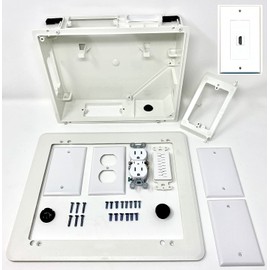 Recessed Television Box with 1 Port HDMI Wall Plate- Conceals Power and Low Voltage Cabling Behind The Wall - White