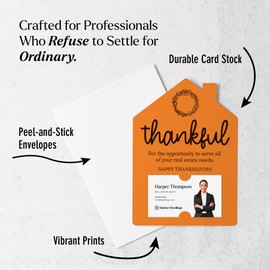 Market Dwellings Thankful Real Estate Thanksgiving Greeting Cards - Realtor Greeting Cards with Envelopes - Client Appreciation Cards for Real Estate Agents - Pack of 10 (CARROT)