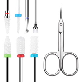 YHTSPORT 8Pcs Ceramic Nail Drill Bits, Electric nail file bits 3/32 ", Nail Removal For Acrylic And Gel Nails,Cuticle Scissors Curved Nail, For Electric Nail Files