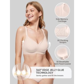 OEAK Women Seamless Bra No Underwire Push Up Anti Sagging Bralettes Everyday Tshirt Supportive Racerback Bra XL Nude