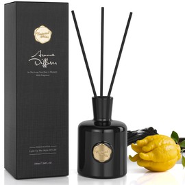 XEPTLE Reed Diffuser Set, 7.04 oz Oud & Bergamot Scent Diffuser with 5 Sticks, Long Lasting Air Freshener, Essential Oil Reed Diffuser for Home, Home Fragrance for Office, Bathroom Shelf Decor, Black