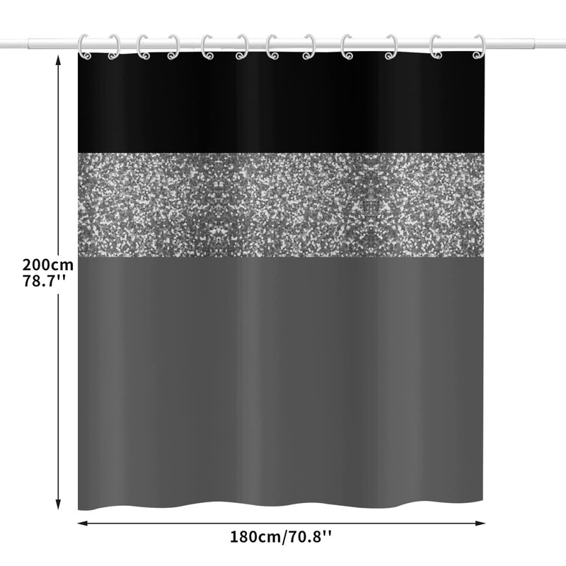 ASDCXZ Shower Curtain Glitter 180x200 cm, Modern Black Grey Glitter