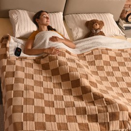 Bearhug Electric Blanket Full Size 77" x 84", Reversible Brown Plaid Sherpa Heated Blanket, 10 Heating Levels & 1-12H Auto Off, ETL Certified, Machine Washable, Gift Box