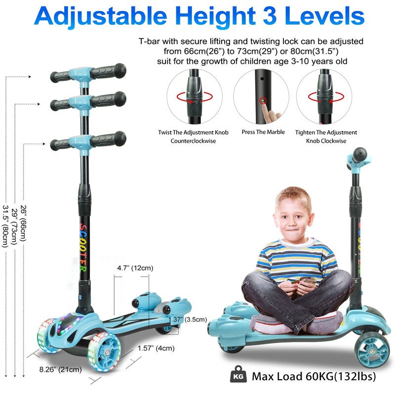 3 Wheel Scooter for Kids, Toddler Scooter with Bluetooth Music
