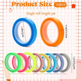 10 Rolls Highlight Strips Coloured Transparent Tape Removable Fluorescent Coloured Tags Highlighter Tape for Students Teachers Reading Notes Making in Class (0.6 cm x 5 m)