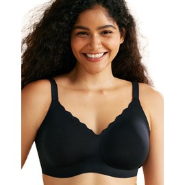 Momcozy Wireless Seamless Bras for Women, Ultra-Comfort Everyday T-Shirt Bras, Breathable Maternity Bras with Scallop Edges Black