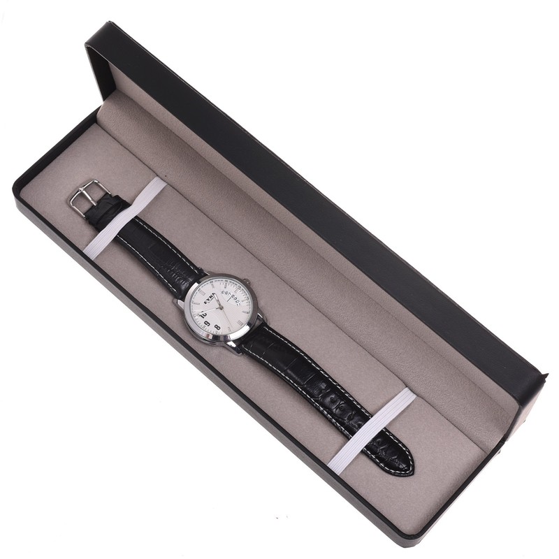 BLUECELL Black PU Leather Rectangle Bracelet Watch Gift Box Case