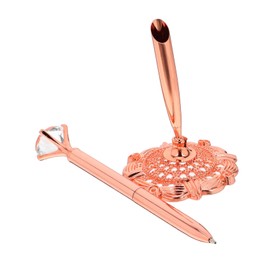 TEHAUX Wedding Signing Pen Set Metal Holder Stand Rose Gold Guest Pen for Bridal Engagement Graduation and Office Use Smooth Ballpoint Mechanism for Guest Book