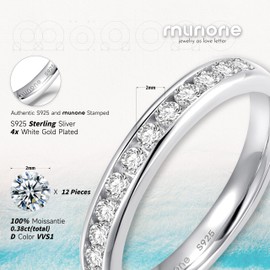 3mm Channel Set Moissanite Half Eternity Wedding Band for Women Men,D Color VVS1 Lab Created Diamond Eternity Ring,18K White Gold Plated Stackable Anniversary Rings,Hypoallergenic Non-Tarnish