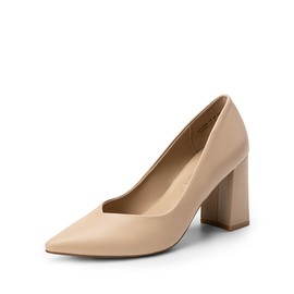 DREAM PAIRS Women’s Court Shoes High Chunky Closed Toe Block Heels Pointed Toe Wedding Party Elegant Slip On Pumps Shoes SDPU2229W,Size 10,Nude/Pu,SDPU2229W