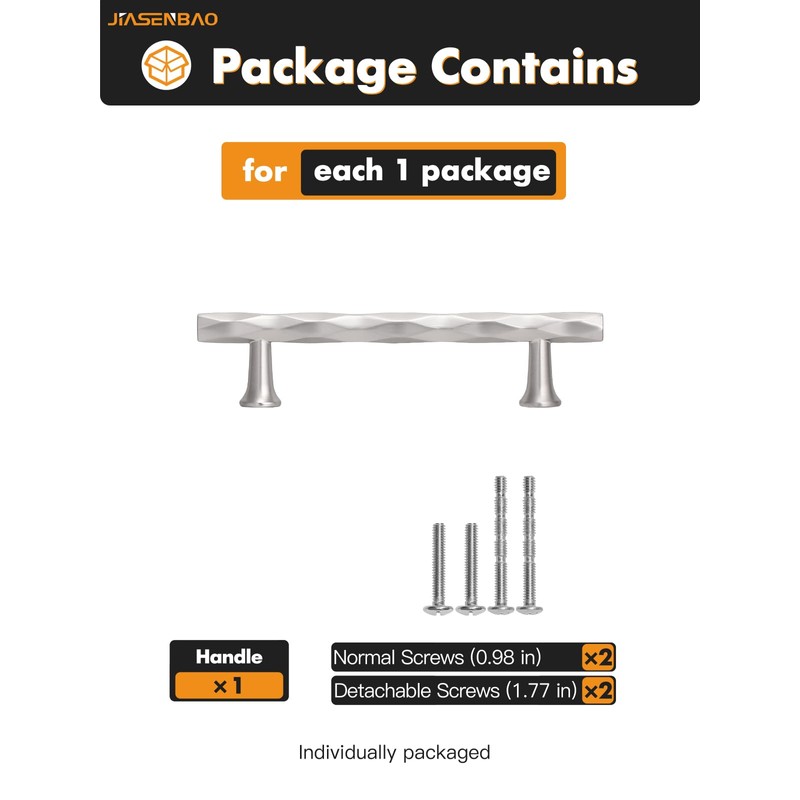 Brushed Nickel Cabinet Pulls 3.78" Hole Center 10 Pack Hammered