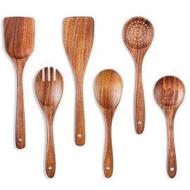 Onader Wooden Kitchen Utensils Set, 6Pcs Teak Wood Cooking Utensils Set, Heat Resistant Spatulas & Spoon for Cooking, Mixing and Serving, Nonstick & Healthy, Easy to Clean