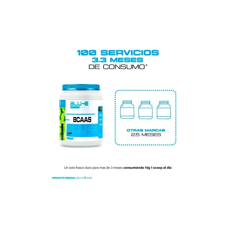 Suplementoaminoacidos Bcaas Blu-e 1kg Sabores 100 Servicios