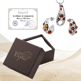 Copal Women's Amber Jewellery Set Silver 925 Adjustable Chain Nickel Free & Allergy Friendly Gift Wrapping & Gift Ideas for Women, Amber, Amber, amber jewellery set