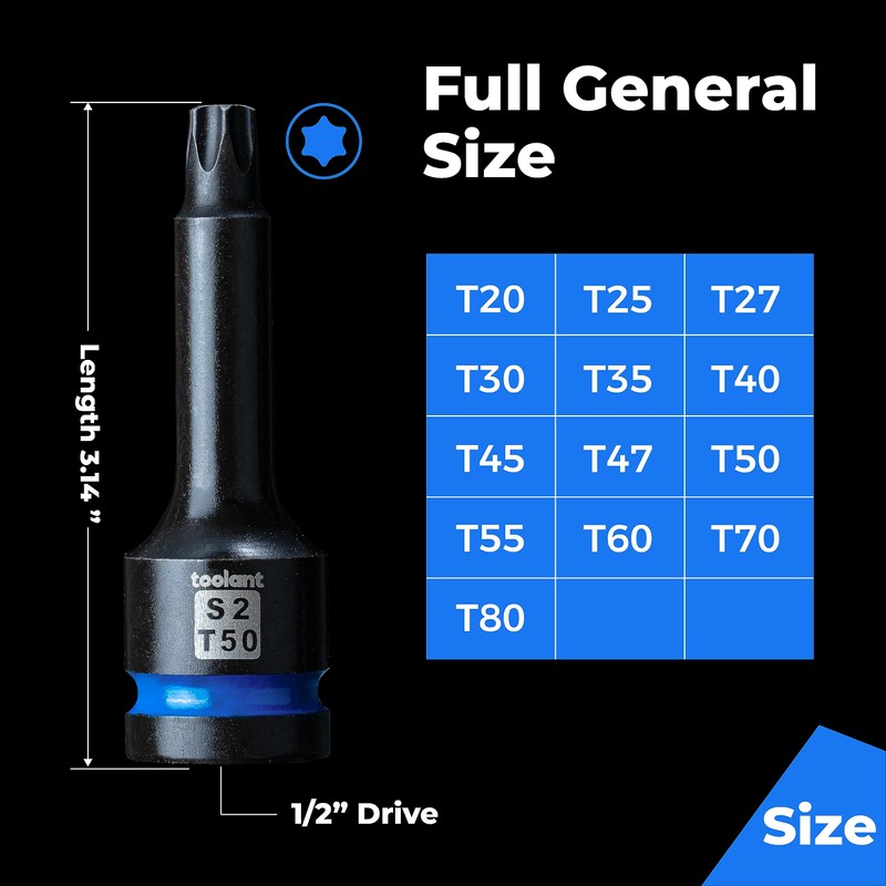 toolant Torx T30 Impact Bit Socket Set 2pcs,1/2" S2 Steel