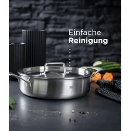 KUHN RIKON Culinary Fiveply Shallow Casserole Pot, 24cm/3L Oven Proof Cooking Pan with Stainless Steel Lid. Induction Casserole Dishes. Dishwasher Safe Cookware Guarantee